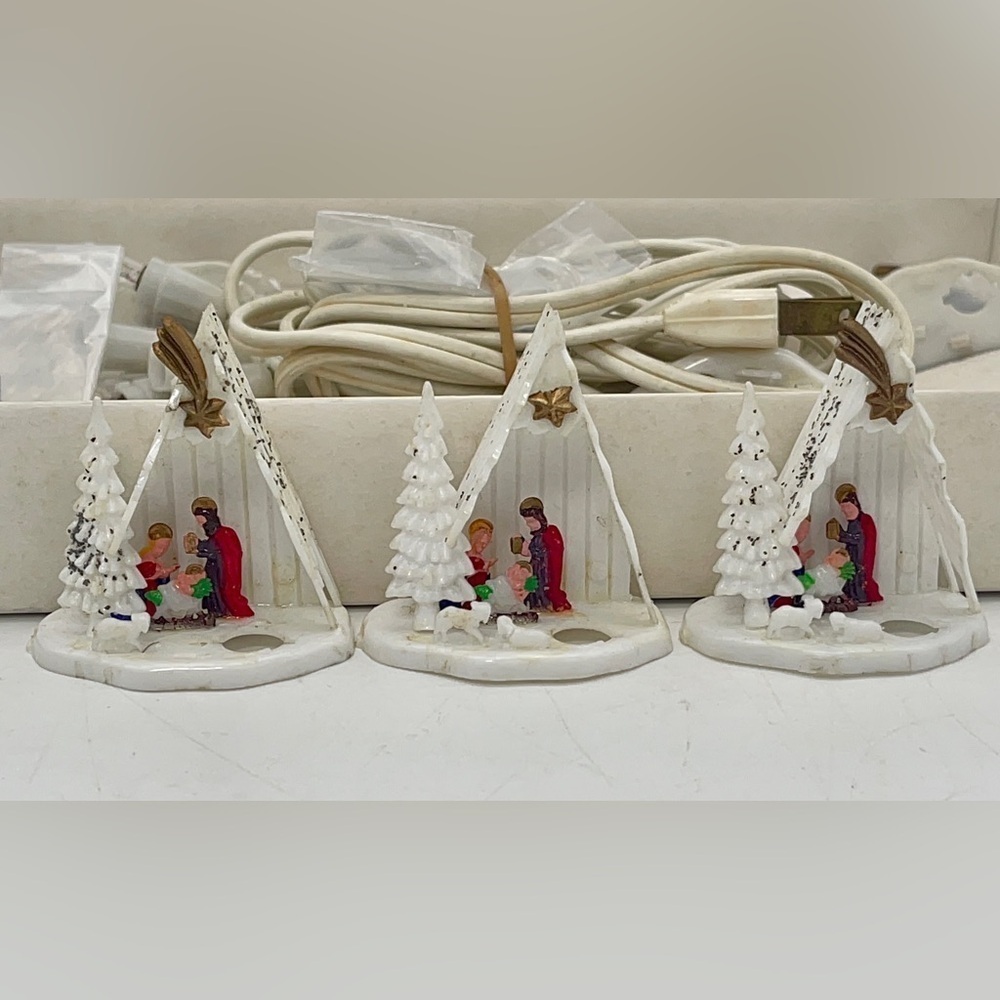 Set of Vintage Miniature Nativity Scenes With Area For Lights | Christmas Lights